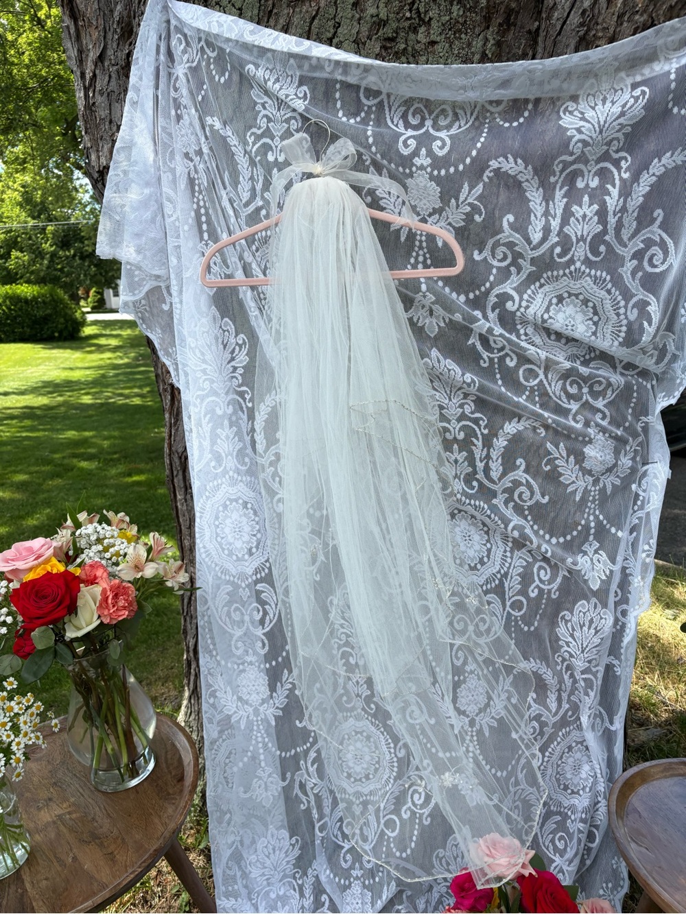 Ivory Bridal Veil with Floral Accents